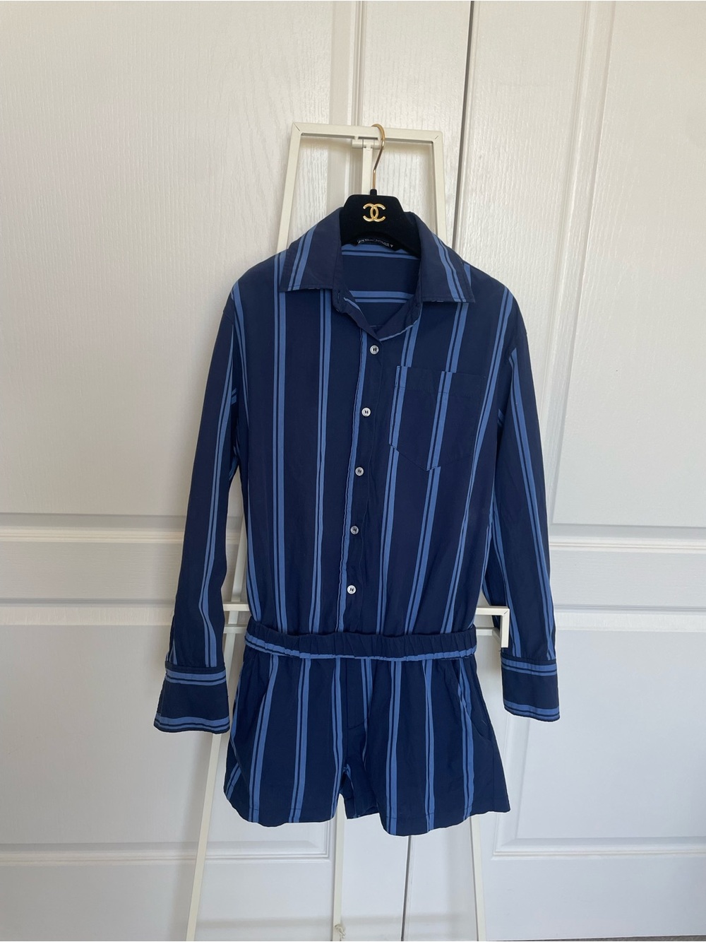 Zara Navy and Light-Blue Striped Casual Button-Down Shirt